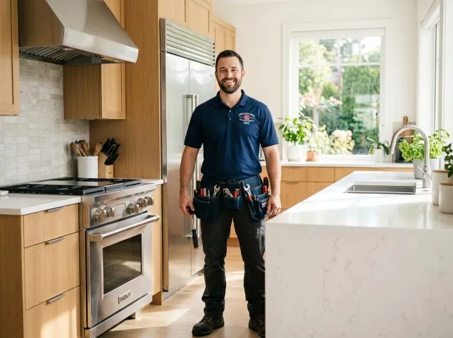 Appliance Repair Hero technician in a Burgoon, OH kitchen after an appliance repair